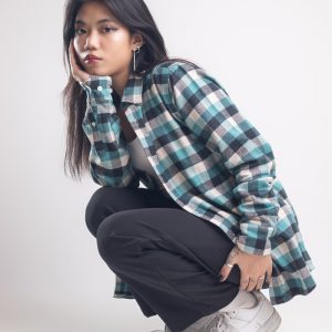 Women's Long Sleeve Flannel Shirt in Teal and Black