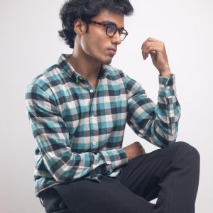 Men’s Long Sleeve Flannel Shirt in Teal and Black