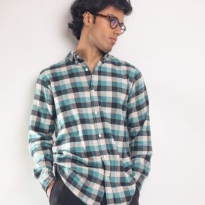 Men’s Long Sleeve Flannel Shirt in Teal and Black