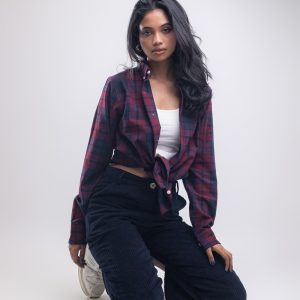 Women's Long Sleeve Flannel Shirt in Shades of Maroon