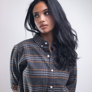 Women's Long Sleeve Flannel Shirt in Ash & Brown