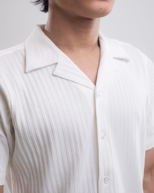 Men’s Half Sleeve Cuban Shirt in White with Thin Stripes - Image 4