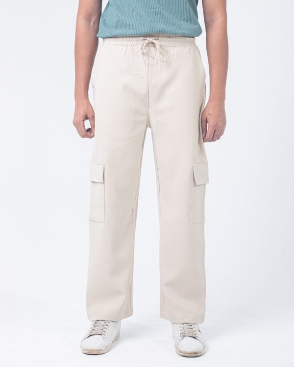 Men's Baggy Fit Cargo Pants in Off White - Image 4