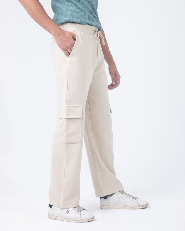 Men's Baggy Fit Cargo Pants in Off White - Image 3