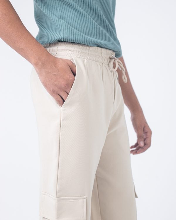 Men's Baggy Fit Cargo Pants in Off White - Image 5