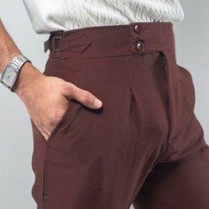 Men’s Brown Straight Fit Pleated Formal Gurkha Pants