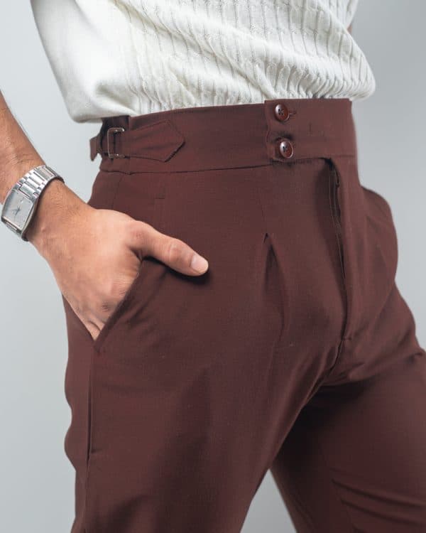 Men’s Brown Straight Fit Pleated Formal Gurkha Pants