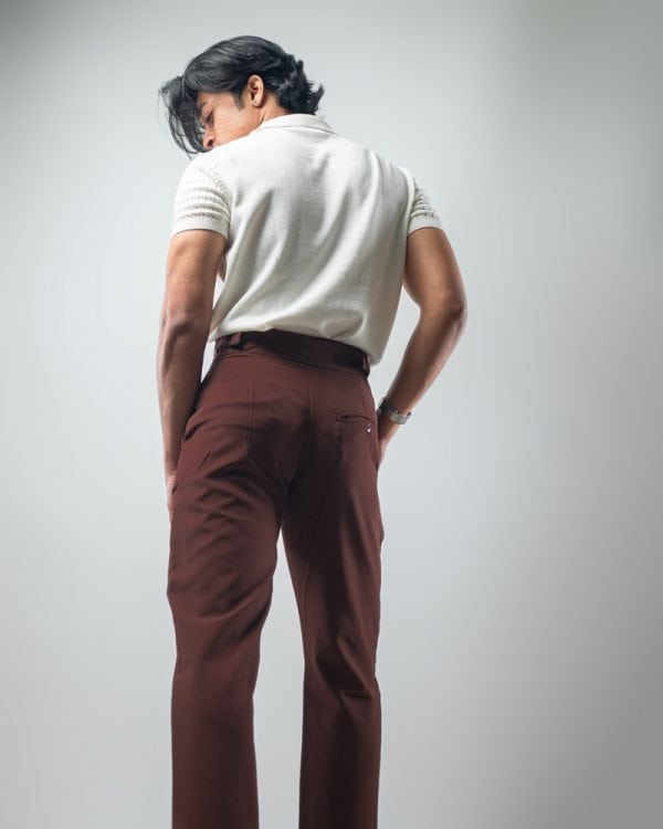 Men’s Brown Straight Fit Pleated Formal Gurkha Pants - Image 9