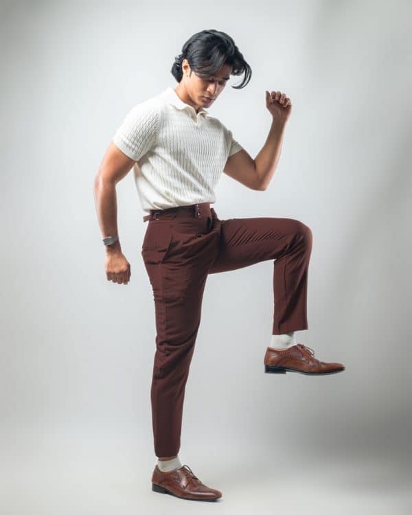 Men’s Brown Straight Fit Pleated Formal Gurkha Pants - Image 7