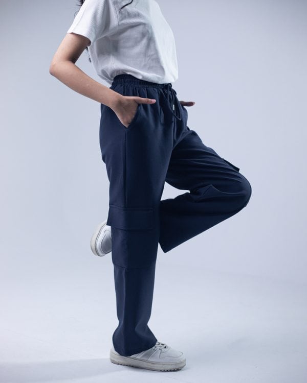 Women's Baggy Fit Cargo Pants in Navy Blue - Image 3