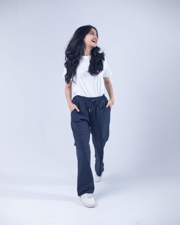 Women's Baggy Fit Cargo Pants in Navy Blue - Image 6