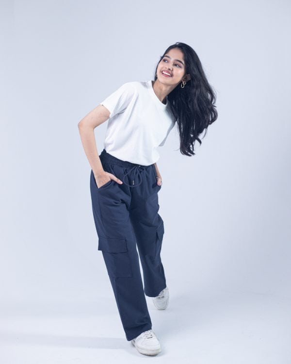 Women's Baggy Fit Cargo Pants in Navy Blue - Image 8