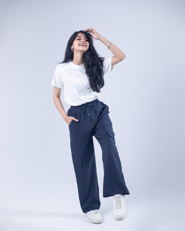 Women's Baggy Fit Cargo Pants in Navy Blue - Image 4