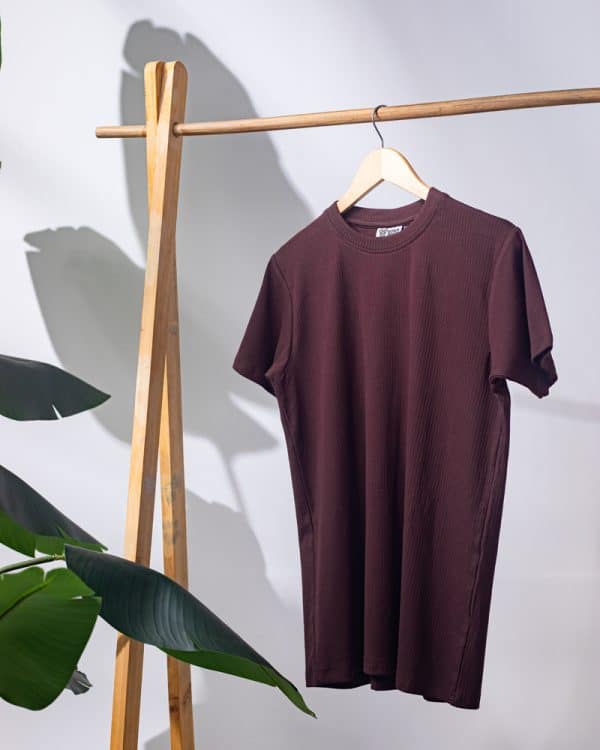 Premium Soft Textured Crewneck T-shirt in Dark Maroon With Stripes