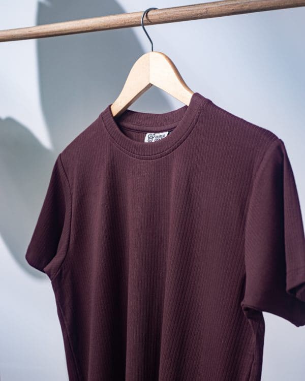 Premium Soft Textured Crewneck T-shirt in Dark Maroon With Stripes - Image 2