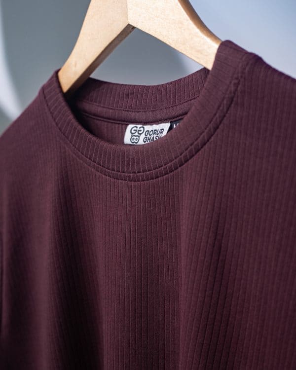 Premium Soft Textured Crewneck T-shirt in Dark Maroon With Stripes - Image 3