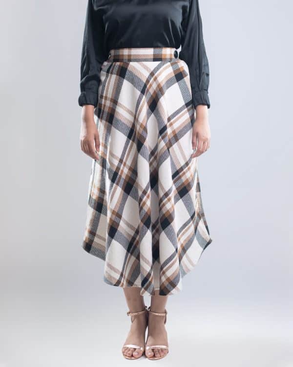 Women's Long Flannel Skirt in White and Brown - Image 2