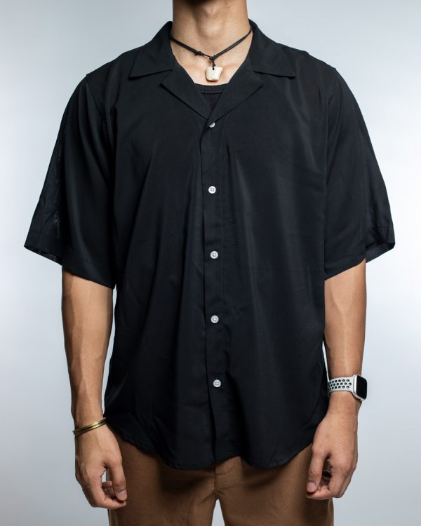 Men’s Black Sheer Oversized Drop shoulder Cuban Shirt - Image 8