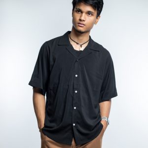 Men’s Black Sheer Oversized Drop shoulder Cuban Shirt