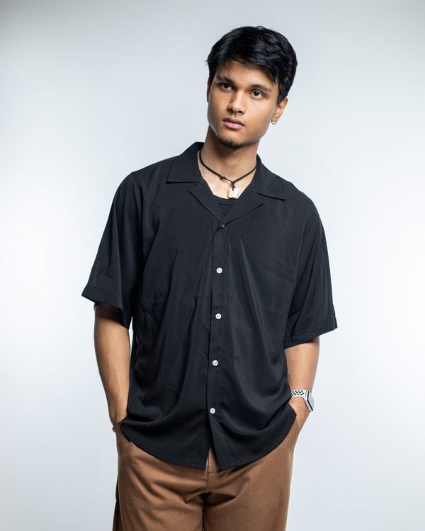 Men’s Black Sheer Oversized Drop shoulder Cuban Shirt