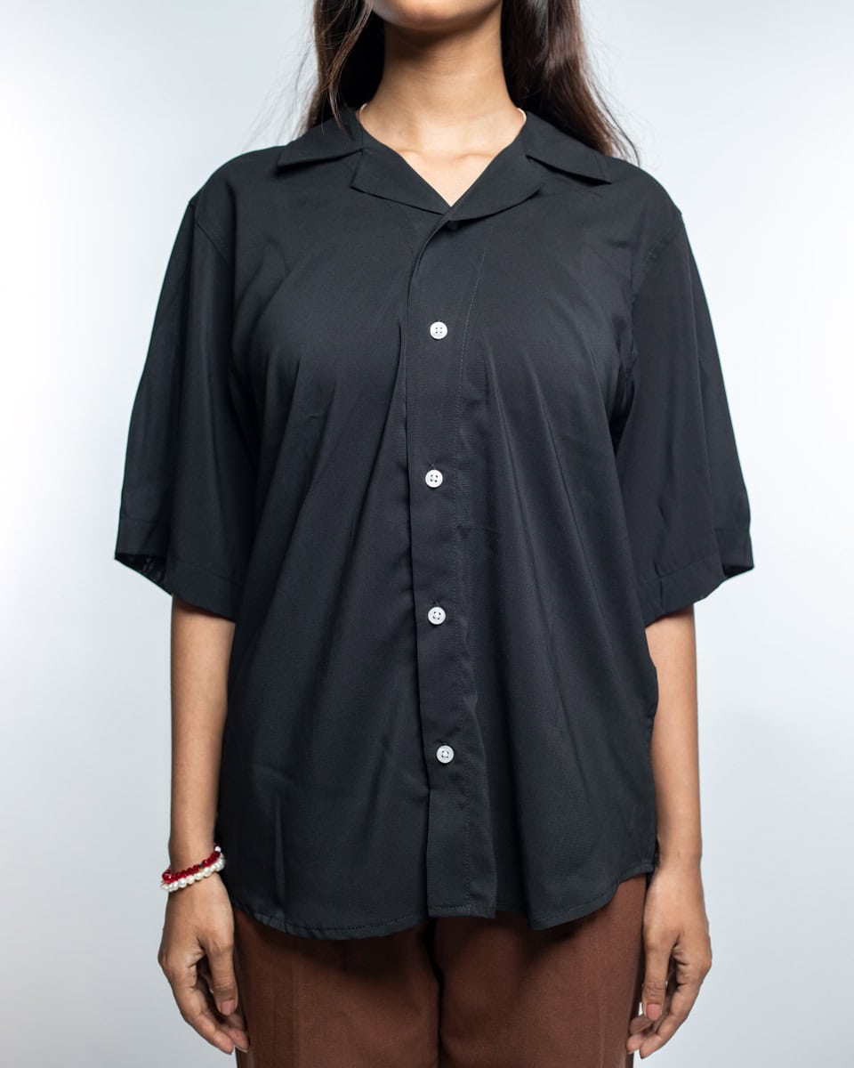 Women’s Black Sheer Oversized Drop shoulder Cuban Shirt - Image 6