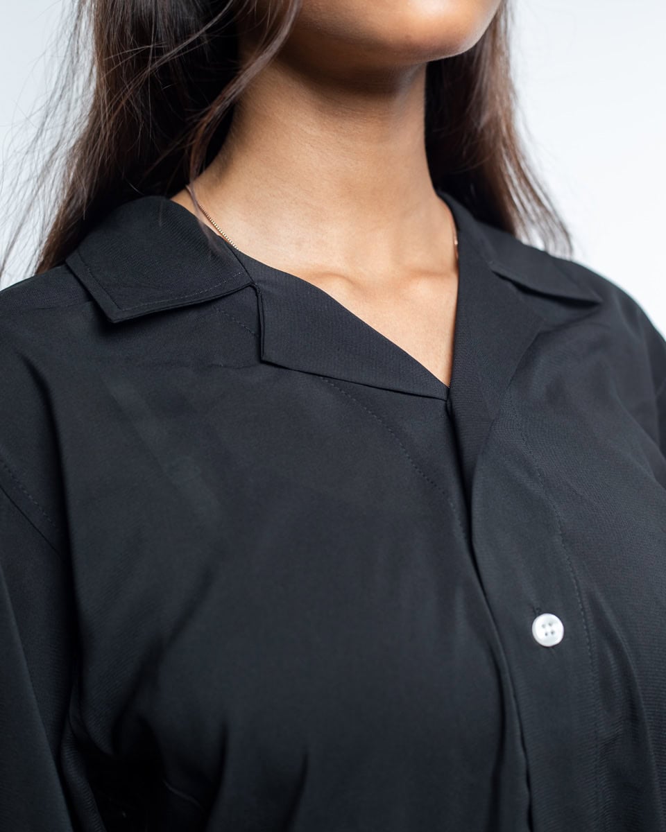 Women’s Black Sheer Oversized Drop shoulder Cuban Shirt - Image 5