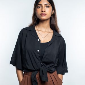 Women’s Black Sheer Oversized Drop shoulder Cuban Shirt
