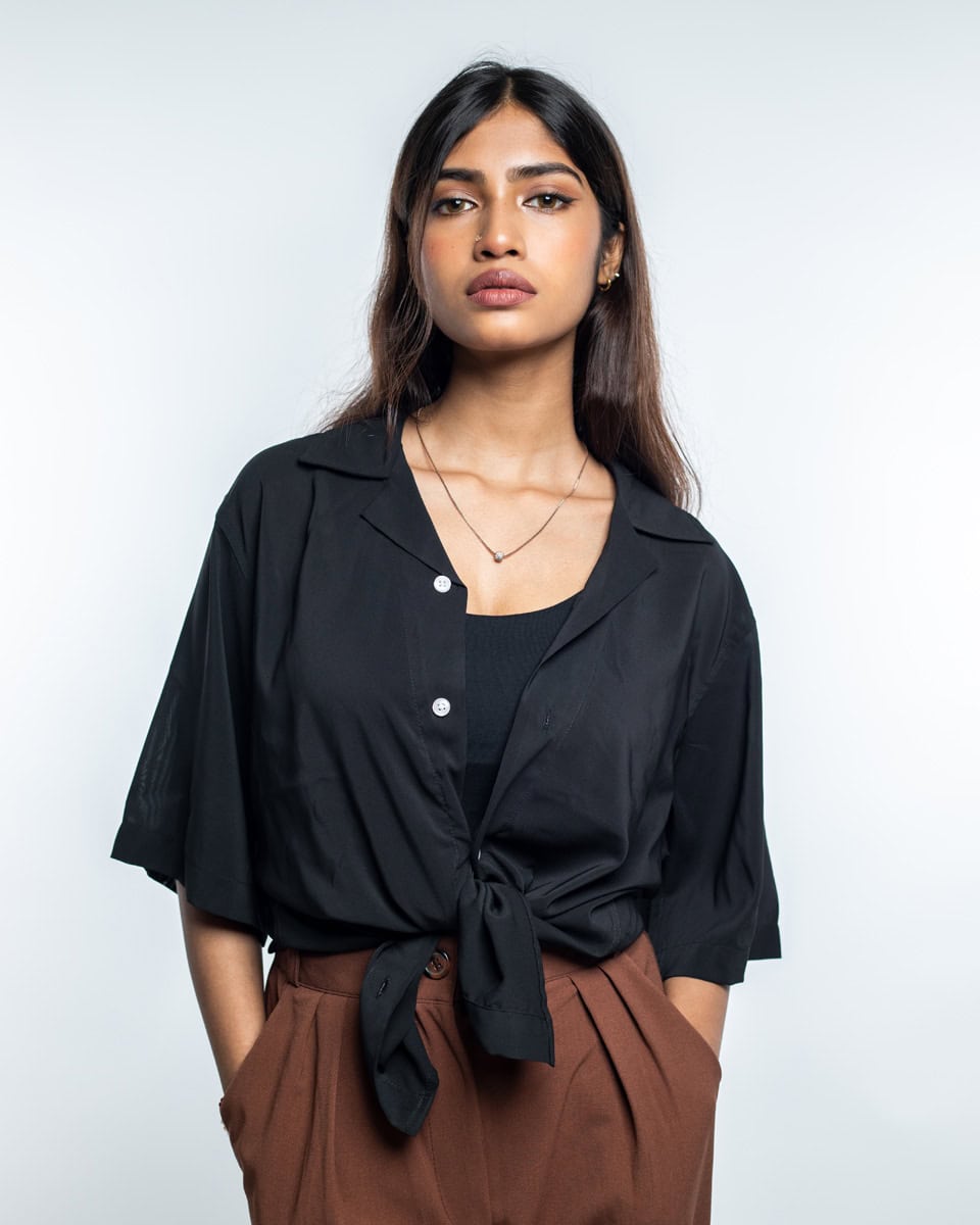 Women’s Black Sheer Oversized Drop shoulder Cuban Shirt