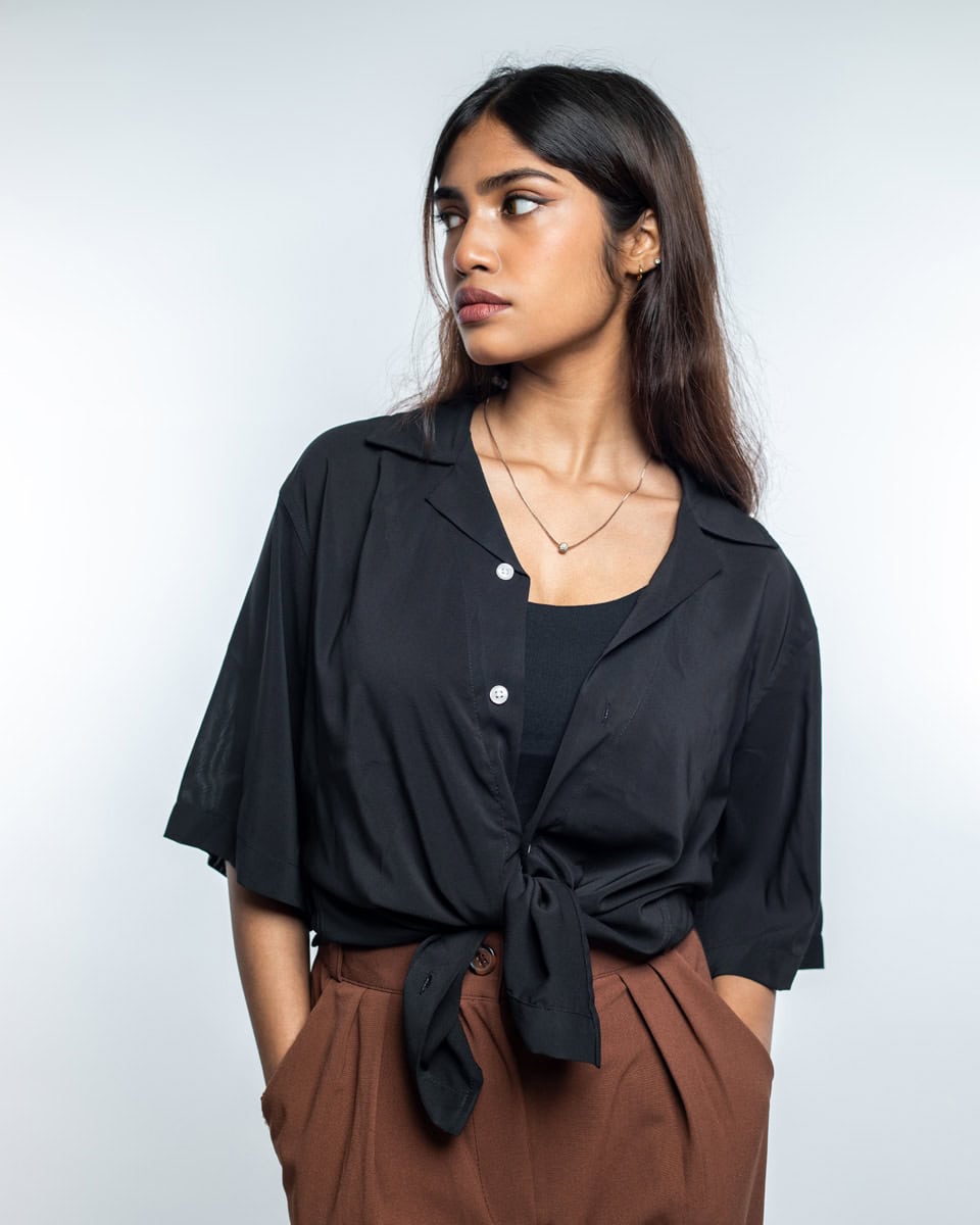 Women’s Black Sheer Oversized Drop shoulder Cuban Shirt - Image 4