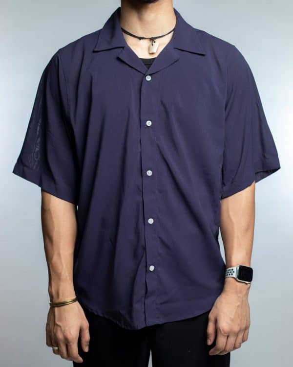 Men’s Violet Sheer Oversized Drop shoulder Cuban Shirt - Image 4