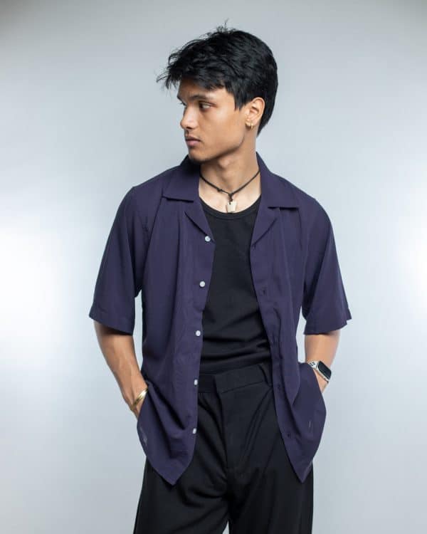 Men’s Violet Sheer Oversized Drop shoulder Cuban Shirt