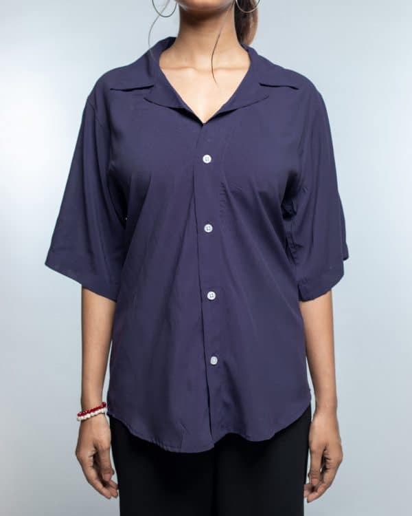 Women’s Violet Sheer Oversized Drop shoulder Cuban Shirt - Image 8
