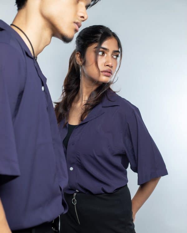 Men’s Violet Sheer Oversized Drop shoulder Cuban Shirt - Image 5