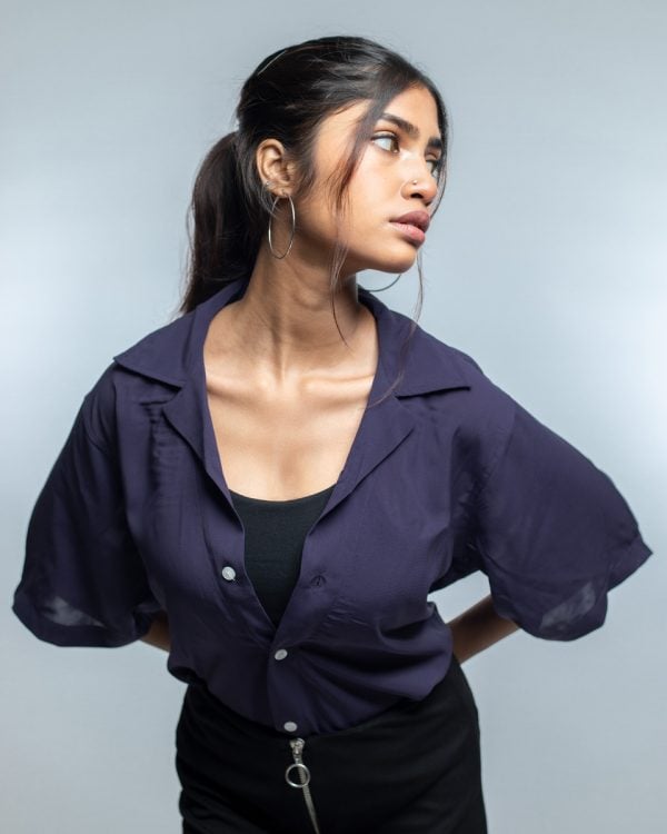 Women’s Violet Sheer Oversized Drop shoulder Cuban Shirt - Image 3
