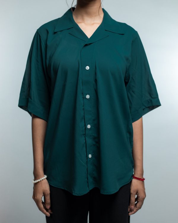 Women’s Green Sheer Oversized Drop shoulder Cuban Shirt - Image 4