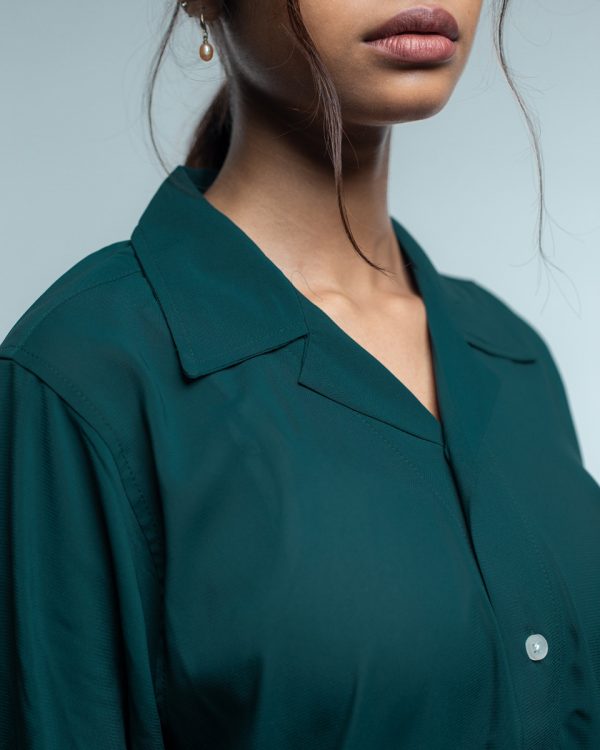 Women’s Green Sheer Oversized Drop shoulder Cuban Shirt - Image 3