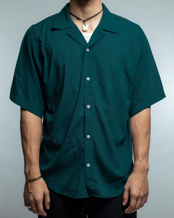 Men’s Green Sheer Oversized Drop shoulder Cuban Shirt - Image 7