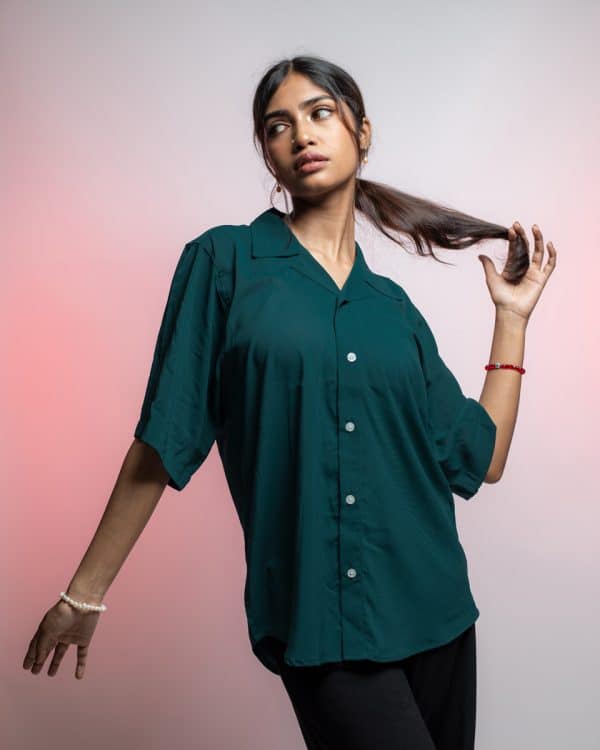 Women’s Green Sheer Oversized Drop shoulder Cuban Shirt - Image 2