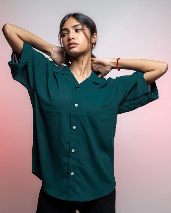 Women’s Green Sheer Oversized Drop shoulder Cuban Shirt - Image 5