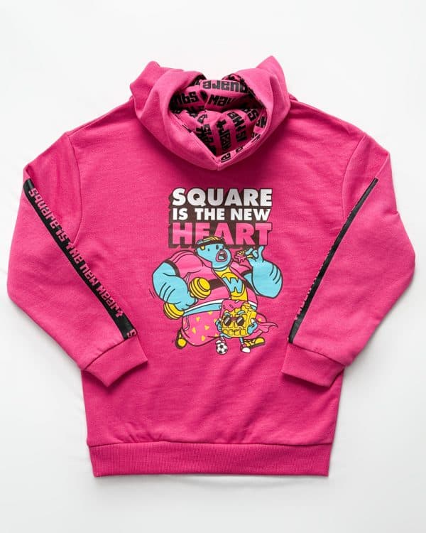 Square is the New Heart Printed Kids Unisex Oversized Hoodie in Pink | Waffle Up X Gorur Ghash - Image 3