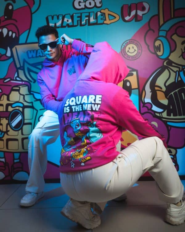 Square is the New Heart Printed Unisex Oversized Hoodie in Pink | Waffle Up X Gorur Ghash - Image 2