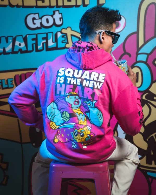 Square is the New Heart Printed Unisex Oversized Hoodie in Pink | Waffle Up X Gorur Ghash - Image 16