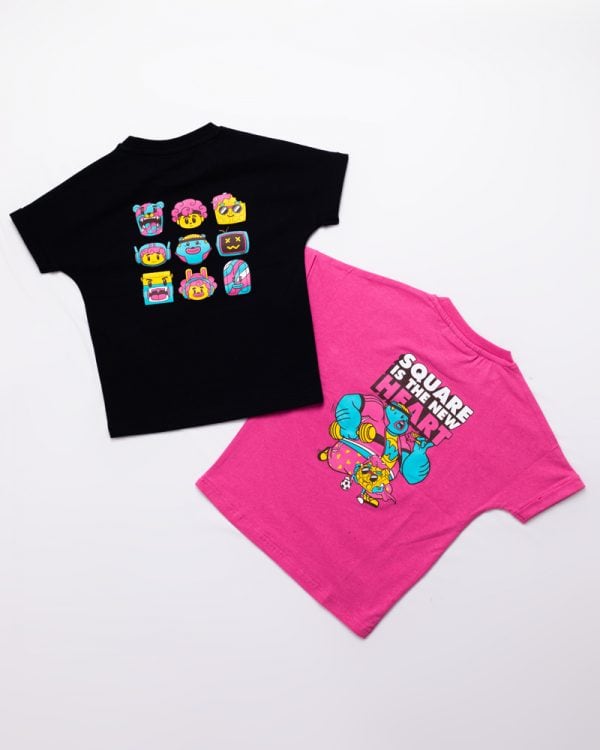 Waffle Up Large Character Printed Kids' Oversized Drop Shoulder Graphic Tees in Pink | Waffle Up X Gorur Ghash - Image 2