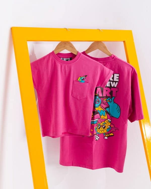 Waffle Up Large Character Printed Kids' Oversized Drop Shoulder Graphic Tees in Pink | Waffle Up X Gorur Ghash