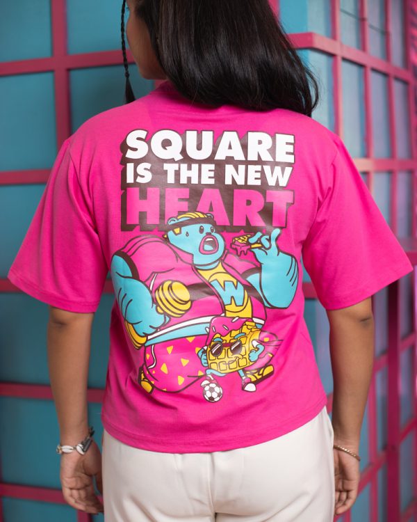 Waffle Up Large Character Printed Unisex Oversized Drop Shoulder Graphic Tees in Pink | Waffle Up X Gorur Ghash - Image 5