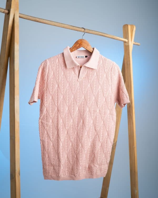 Women's Diamond Knit Polo in Light Pink