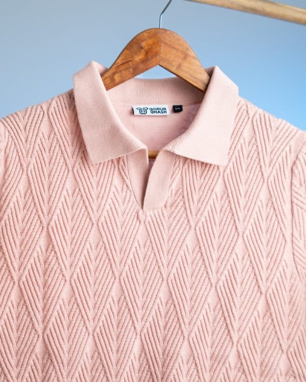 Women's Diamond Knit Polo in Light Pink - Image 2