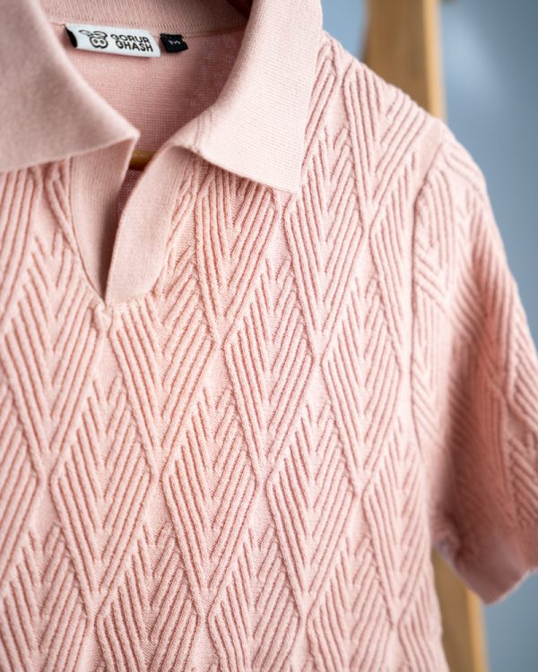 Men's Diamond Knit Polo in Light Pink - Image 5