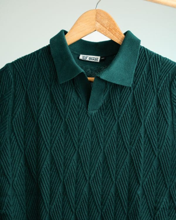 Women's Diamond Knit Polo in Bottle Green - Image 2