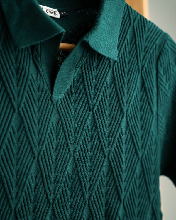 Men's Diamond Knit Polo in Bottle Green - Image 5